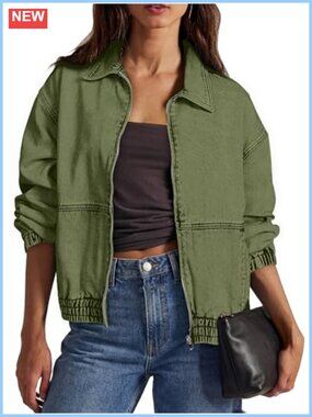 Oversized Denim Jacket Zip Up Long Sleeve Loose Fit Jean Jacket Women
